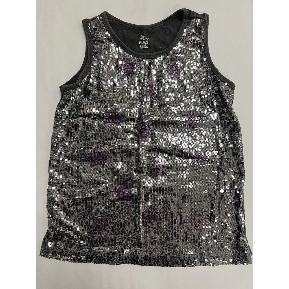 The‎ Childrens Place Girls Purple Star Sequins Tank Top Lg (10/12)